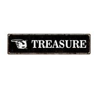 Customize Road Signs With Arrow, 4 x 16 Inch Treasure Indoor Outdoor Use Metal Tin Sign, Easy Mounting, Personalized Gifts, Housewarming Gifts, Living Room Retro Decor, 10x40cm