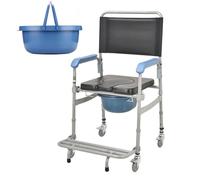 Customize what you need Foldable Shower Chair with Wheels, 4-in-1 Bedside Commode Chair, 4-Level Adjustable Height, Shower Transport Chairs for Disabled, Elderly People, Weight Capacity 330lbs(52x56x7