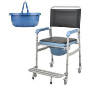 Customize what you need Foldable Shower Chair with Wheels, 4-in-1 Bedside Commode Chair, 4-Level Adjustable Height, Shower Transport Chairs for Disabled, Elderly People, Weight Capacity 330lbs(52x56x7