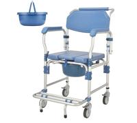Customize What You Need Folding Shower Chair with Wheels, 4 in 1 Commode Toilet Chair with Lockable Casters, Bedside Commode Chair for Elderly and Disabled, Weight Capacity 330lbs