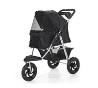 Customize What You Need Lightweight Dog Stroller 3 Wheels Pet Gear for Cats and Dogs - One-Click Folding Pushchair Carrier with Large Wheels and Water Cup Holder, Supports Up to 25 Kg(Black)