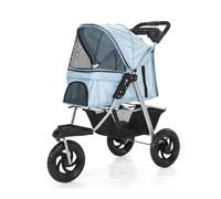 Customize What You Need Lightweight Dog Stroller 3 Wheels Pet Gear for Cats and Dogs - One-Click Folding Pushchair Carrier with Large Wheels and Water Cup Holder, Supports Up to 25 Kg(Blue)