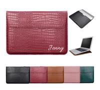 Customized 11-12 inch Laptop Sleeve Case with Stand for MacBook A1370 A1465 A1534 A1931 Personalized Initials Name Crocodile Grain PU Leather Tablet Bag Case Shockproof Protective Cover Custom Gift