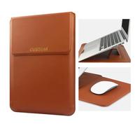 Customized 15-16" Laptop Sleeve for MacBook Pro 16 2019-2021 M1 Pro M1 Max A2485 A2141, Pro 15 2010-2019 A1990 A1707 A1398 Add Your Personalized Name Initials PU Leather Case Cover with Stand Brown