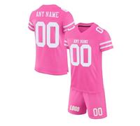 Customized American Football Jerseys Personalized Rugby Uniforms for Men Women Youth Preschool Printed Team Logo Name Number Quick Dry Breathable Jerseys with Shorts Pink