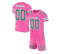 Customized American Football Jerseys Personalized Rugby Uniforms for Men Women Youth Preschool Printed Team Logo Name Number Quick Dry Breathable Jerseys with Shorts Pink