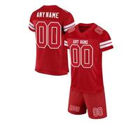 Customized American Football Jerseys Personalized Rugby Uniforms for Men Women Youth Preschool Printed Team Logo Name Number Quick Dry Breathable Jerseys with Shorts Red