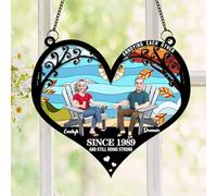 Customized Annoying Each Other Since and Still Going Strong Couple Suncatcher, Personalized Valentine's Day Anniversary Cartoon Couple Sun Catcher Windows Hanging Ornament Gifts for Husband Wife