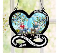 Customized Annoying Each Other Since and Still Going Strong Couple Suncatcher, Personalized Valentine's Day Anniversary Cartoon Couple Sun Catcher Windows Hanging Ornament Gifts for Husband Wife