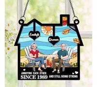Customized Annoying Each Other Since and Still Going Strong Couple Suncatcher, Personalized Valentine's Day Anniversary Cartoon Couple Sun Catcher Windows Hanging Ornament Gifts for Husband Wife