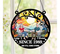 Customized Annoying Each Other Since and Still Going Strong Couple Suncatcher, Personalized Valentine's Day Anniversary Cartoon Couple Sun Catcher Windows Hanging Ornament Gifts for Husband Wife