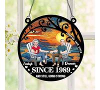 Customized Annoying Each Other Since and Still Going Strong Couple Suncatcher, Personalized Valentine's Day Anniversary Cartoon Couple Sun Catcher Windows Hanging Ornament Gifts for Husband Wife