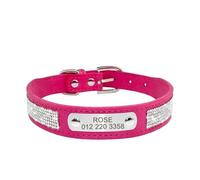 Customized Anti-Lost Adjustable Shiny Rhinestone Cat Dog Collar With Name Tag For Shiba Inu Poodle Pomeranian Beagle,Rose,M