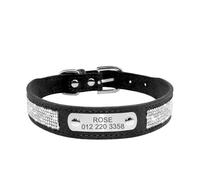 Customized Anti-Lost Adjustable Shiny Rhinestone Cat Dog Collar With Name Tag For Shiba Inu Poodle Pomeranian Beagle,black,M