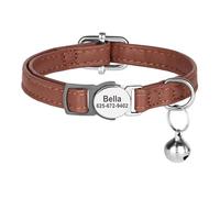 Customized Anti-lost Safety Breakaway Adjustable PU Leather Cat Collar For Poodle Shiba Inu Pug Yorkshire Terrier Chihuahua,Brown,20-30 Cm