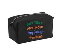 Customized Canvas Accessory Case - Personalized Toiletry Bag, Makeup Pouch, Travel Organizer - Add Your Text, Photo, or Image - Custom Gift for Men & Women - Black Large