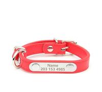 Customized Cat Dog Anti-Lost PU Leather Collar With ID Name Phone Number Tag For Shiba Inu Bulldog Beagle Poodle,Red,XL