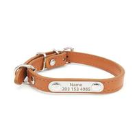 Customized Cat Dog Anti-Lost PU Leather Collar With ID Name Phone Number Tag For Shiba Inu Bulldog Beagle Poodle,brown,M