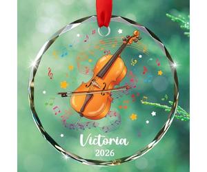 Customized Cello Musical Glass Christmas Ornament 2025, Personalized Text/Year/Name Cellist Ornaments Gift for Women Men Dad Mom Daughter Son Cello Player, Unique Cellos Instrument Glass Ornament