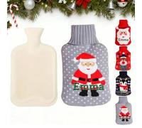 Customized Christmas Hot Water Bottle Embroidered with Name，Rubber Warm Hot Water Bag Christmas Elk Santa Claus Theme Knitted Insulator，Women Men Kids Xmas Winter Gifts (Gray)