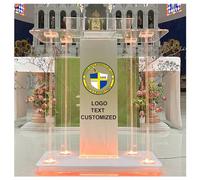 Customized Church Pulpit for Churches Text and Logo, Acrylic Podium with Led Lights, Transparent Podium with Wheels& Spacious Reading Platform, Clear Lectern for Speech (39.4”L*15.7”W *44”H)