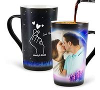 Customized Coffee Mug 16oz, Color Changing Mugs, Personalized Photos Cup, Carving Hand Heart and Your Names, Unique Gift for Birthday, Anniversary, Girlfriend, Boyfriend, Wife, Husband，Mum, Dad.