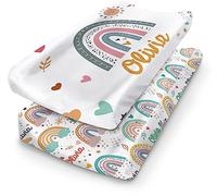 CUSTOMIZED COVER FOR BABY - Rainbow Designs With Personalised Name - 2pcs Jersey Knitted Comfortable Cozy Changing Table Changing Table Covers Set For Boys Girls Gift Color 04