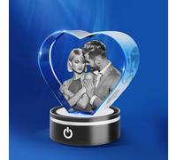 Customized Crystal Photo, Personalized Engraved Heart Crystal Photo with Colorful LED Light Base Memorial Gift for Christmas Birthday Anniversary, Custom Glass Picture for Him Her Men Women Mom Dad