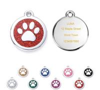 Customized Dog ID Tags for Pet, Personalized Engraved Pet Name Adress Number Info, Cute Dog Cat Paw Shape Tags, Red, 1 Pack