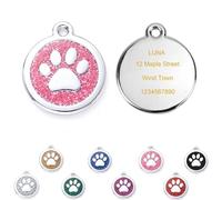 Customized Dog ID Tags for Pet, Personalized Engraved Pet Name Adress Number Info, Cute Dog Cat Paw Shape Tags, Pink, 1 Pack
