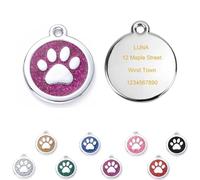Customized Dog ID Tags for Pet, Personalized Engraved Pet Name Adress Number Info, Cute Dog Cat Paw Shape Tags, Hotpink, 1 Pack