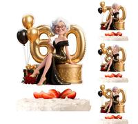 Customized Face Acrylic Decor For Birth Date Personalized 60 70 80 90th Party Cartoon Style Cake Topper Custom Age Mom Grandma Party Fun Decoration Gifts Cake Decoration Topper With Picture