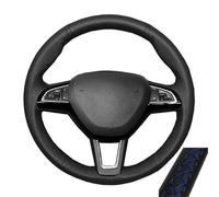 Customized Factory Leather Car Steering Wheel Cover For Octavia For Fabia For Rapid Spaceback For Superb (3-Spoke) Breathable(Blue Thread)