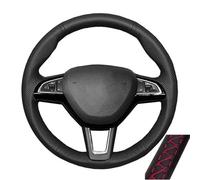 Customized Factory Leather Car Steering Wheel Cover For Octavia For Fabia For Rapid Spaceback For Superb (3-Spoke) Breathable(Red Thread)