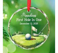 Customized First Hole in One Glass Ornament with Name & Date, Golf Lover Christmas Ornaments Decor 2025, Personalized Golf Xmas Hanging Glass Ornament Gift for Dad Men Husband Grandpa, Golfs Keepsake