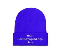 Customized Hat Slouch Blue Beanie Your Text&Image&Logo Here Warm Knit Skull Cap