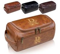 Customized Leather Dopp Kit for Men with Initials Name, Personalised Gift for Dad Husband Grandpa, Birthday Father's Day Christmas Toiletry Bag, Groom Wedding Present
