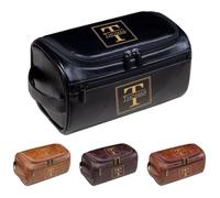 Customized Leather Toiletry Bag for Men, Personalized Dopp Kit with Name, Travel Shaving Kit for Husband, Father, Groomsmen, Birthday, Christmas, Father's Day Gift(Black)
