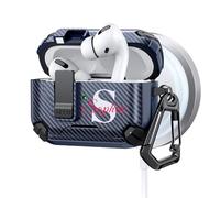 Customized Magnetic Case for AirPods 5 (2026) /4/Pro 3/Pro 2/Pro, Compatible with Magsafe, Custom Personalized Name Initials Cover with Phone Holder & Lock & Keychain, Automatic Pop-up, Navy Blue