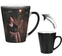 Customized Mug, Personalised Black Heat Sensitive Color Changing Mug Coffe Cup Add Your Own Photo and Message, Funny Christmas Birthday Gift Coffee Tea Hot Drinking Cup with Bonus Stirring Spoon