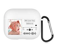 Customized Music Style Case Compatible with Apple AirPods 4, Personalised Soft Cover with Your Own Image and Text (White)