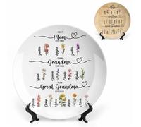 Customized Name Decoration Home Plates Custom Birth Month Flower And Name Display Plate For Mom Grandmother Personalized First Mom Then Grandma Now Great Grandma Family Ceramic Decorative Gifts