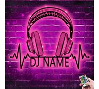 Customized Name DJ Music Metal Sign,Personalized Microphone and Headphones Neon Sign Wall Art with LED Lights, Dj Name Lighted up Led Sign,Music Room Music Studio Decor, Gift for Music Lover