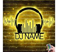 Customized Name DJ Music Metal Sign,Personalized Microphone and Headphones Neon Sign Wall Art with LED Lights, Dj Name Lighted up Led Sign,Music Room Music Studio Decor, Gift for Music Lover