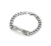 Customized Name & Logo Engrave Chain Bracelet For Girls & Boys - Personalized Name Adjustable Bracelet For Kids - Premium Bracelet With Chain - Personalized Name Gift Bracelet (Silver)