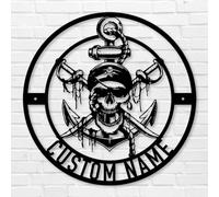 Customized Nautical Wall Decor,Customized Family Name Sign, Anchor Compass Metal Sign,Piracy Ship Wheel Monogram Wall Sign, Lake House Decor, Beach House Decor (Style A)