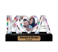 Customized Partner Anniversary Wedding Decor Lamp For Husband Wife Personalized Name And Picture Couple Letter Initials Desktop Plaque Custom 2D Flat Crystal Style Couples Acrylic Plaque Home Decor