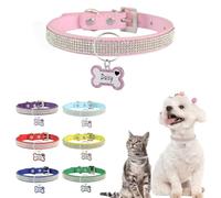 Customized Pet Collar with Diamond Rhinestones Adjustable Personalised Leather Dog Collar with Anti-Lost Tag Suitable for Small Large Dogs Cats (Pink,XL)