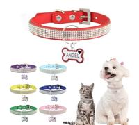 Customized Pet Collar with Diamond Rhinestones Adjustable Personalised Leather Dog Collar with Anti-Lost Tag Suitable for Small Large Dogs Cats (Red,M)