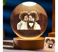 Customized Photo 3D Crystal Ball with Led Light Base, Personalized Crystal Ball Night Light with Engraved Your Own Photo, Gift for Birthday/Wedding/Memorial/Valentine's Day(8cm)